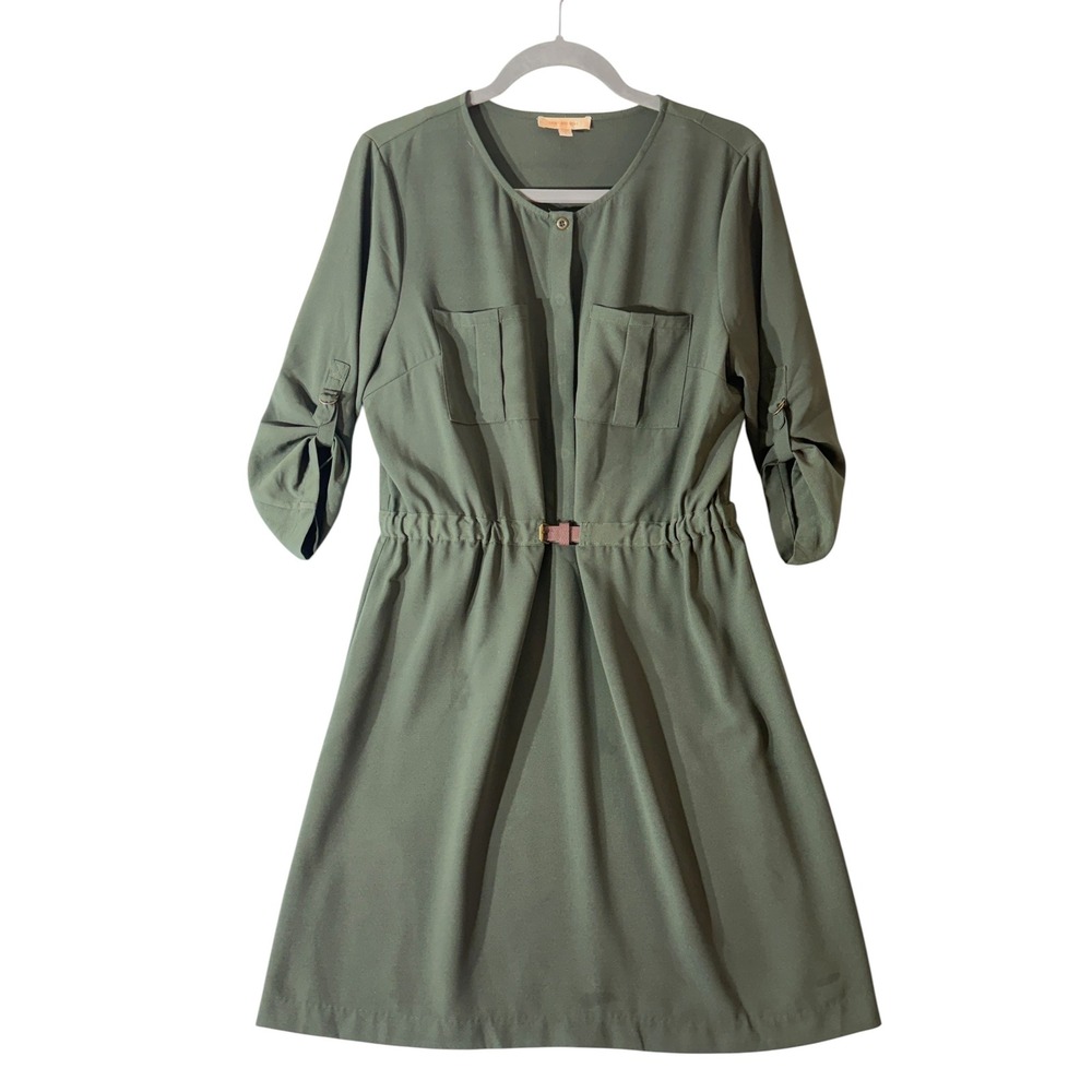 Skies Are Blue Large Green Cargo Dress Utility Belted Roll Tab 92855